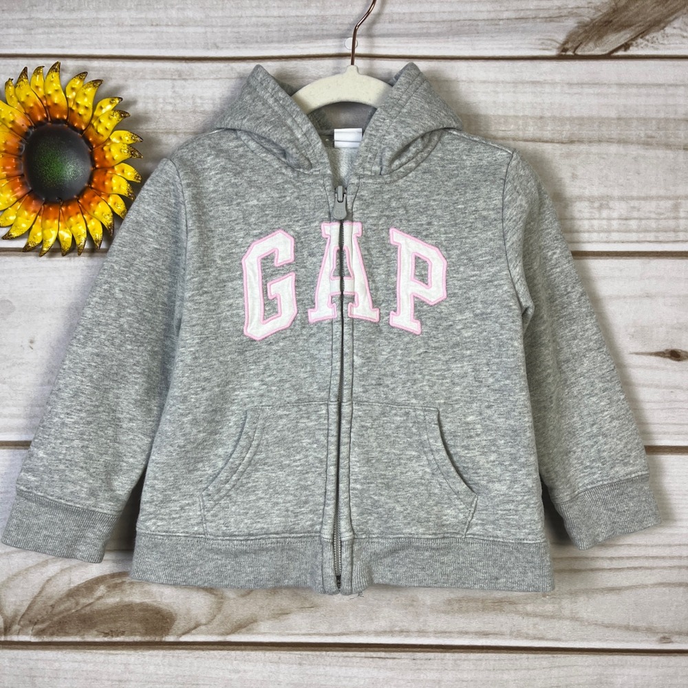 Baby Gap Girls Gray Pink Logo Zip Up Hoodie Sweatshirt 3 Years 3T